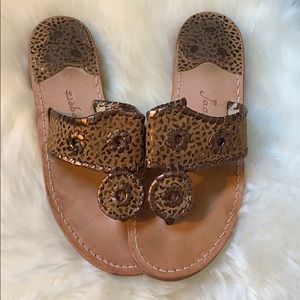 Jack Rogers • Brown/Metallic Print Leather Sandals